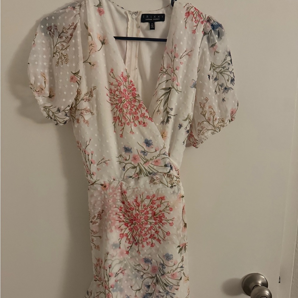 Cream Puff Sleeve Wrap Mini Dress
